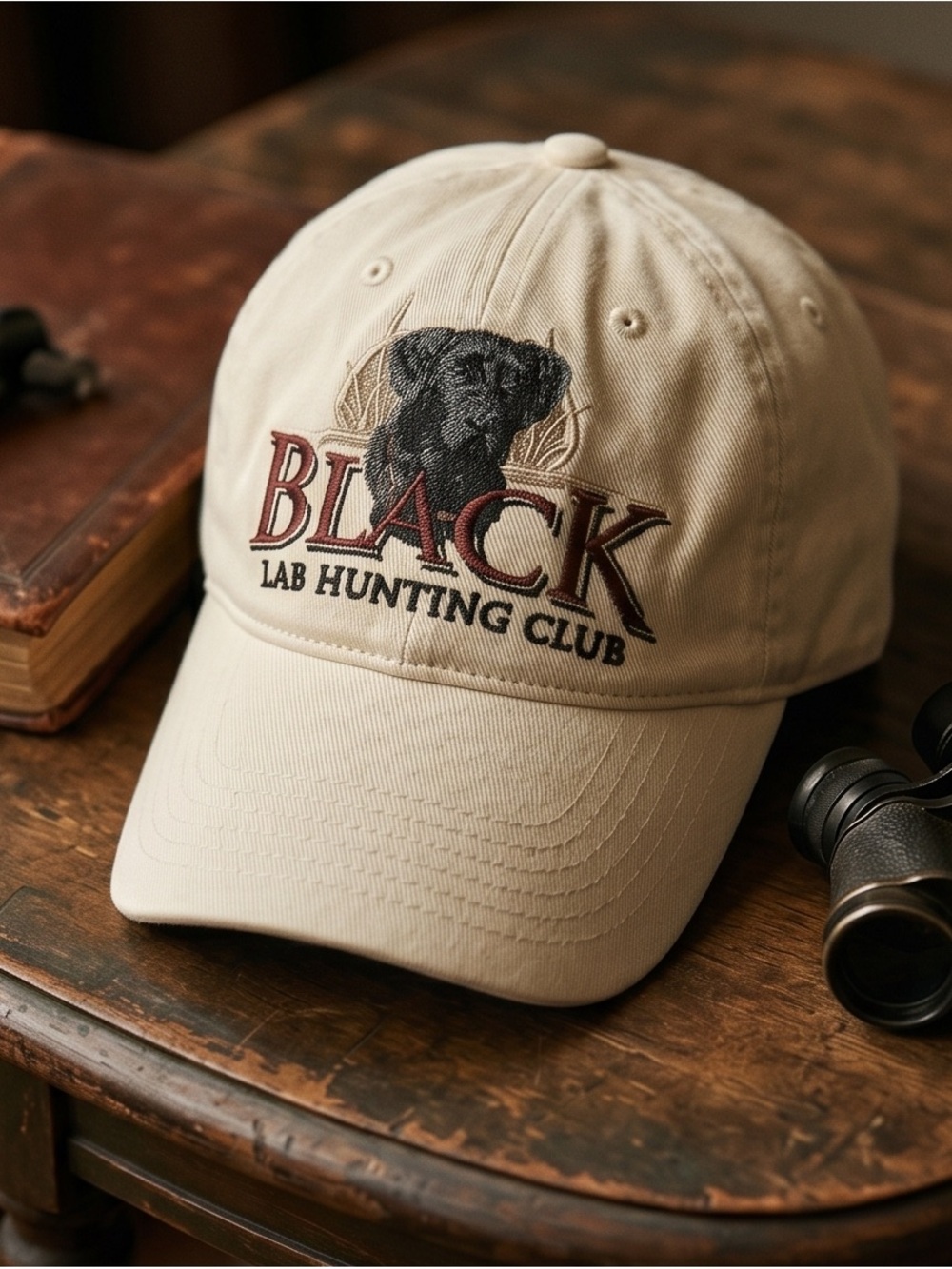 Beige 'Black Lab Hunting Club' Embroidered Baseball Cap